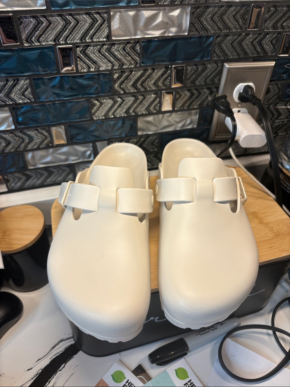Birkenstock Cream White Slip-On Clogs with Single Buckle